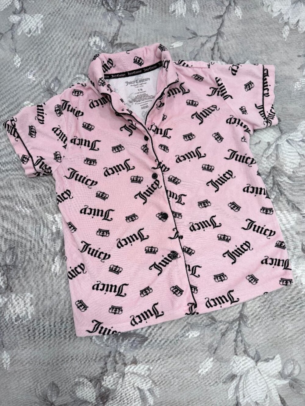 Juicy Couture Kids Pink Plush Sleepwear Top Crown Logo Size 7/8
